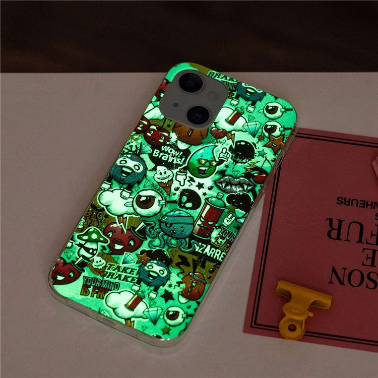 For iPhone 14 6.1 inch Luminous Noctilucent Pattern Design IMD Back Cover Soft TPU Case Anti-scratch Anti-wear Phone Case - Garbage
