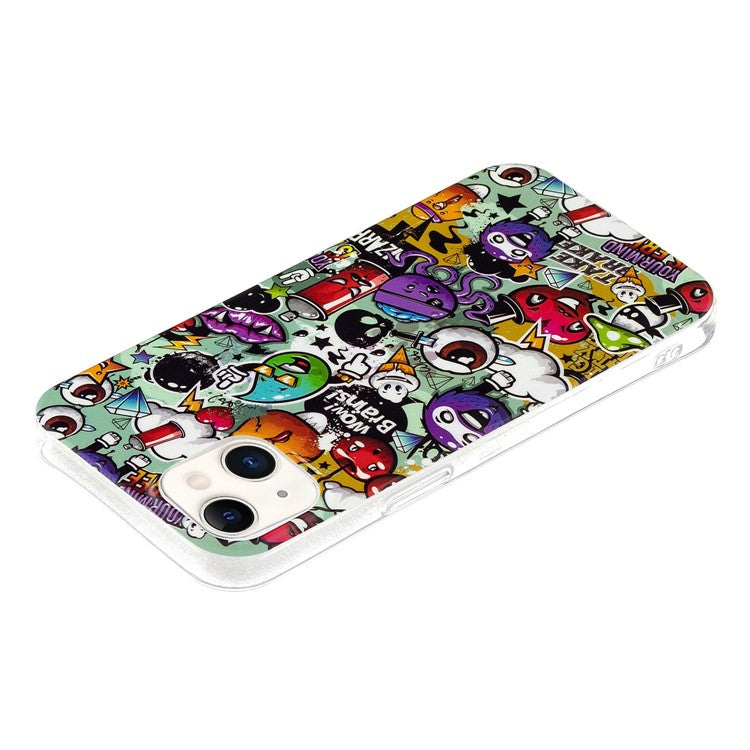 For iPhone 14 6.1 inch Luminous Noctilucent Pattern Design IMD Back Cover Soft TPU Case Anti-scratch Anti-wear Phone Case - Garbage