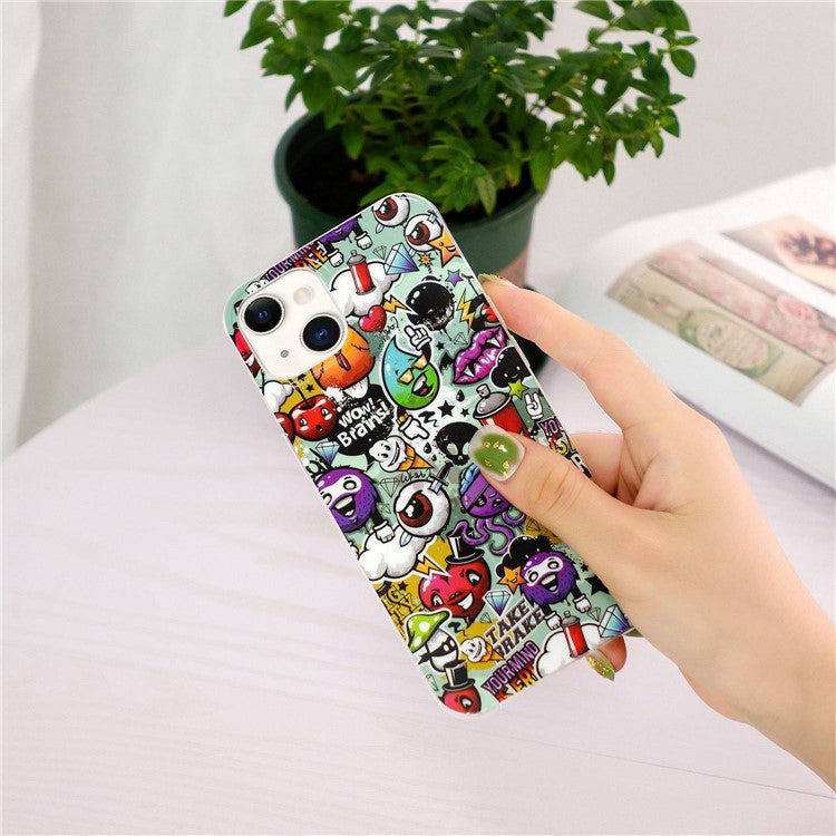 For iPhone 14 6.1 inch Luminous Noctilucent Pattern Design IMD Back Cover Soft TPU Case Anti-scratch Anti-wear Phone Case - Garbage