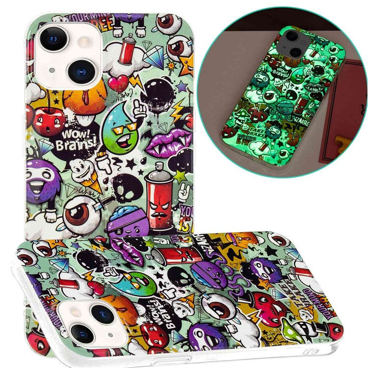 For iPhone 14 6.1 inch Luminous Noctilucent Pattern Design IMD Back Cover Soft TPU Case Anti-scratch Anti-wear Phone Case - Garbage
