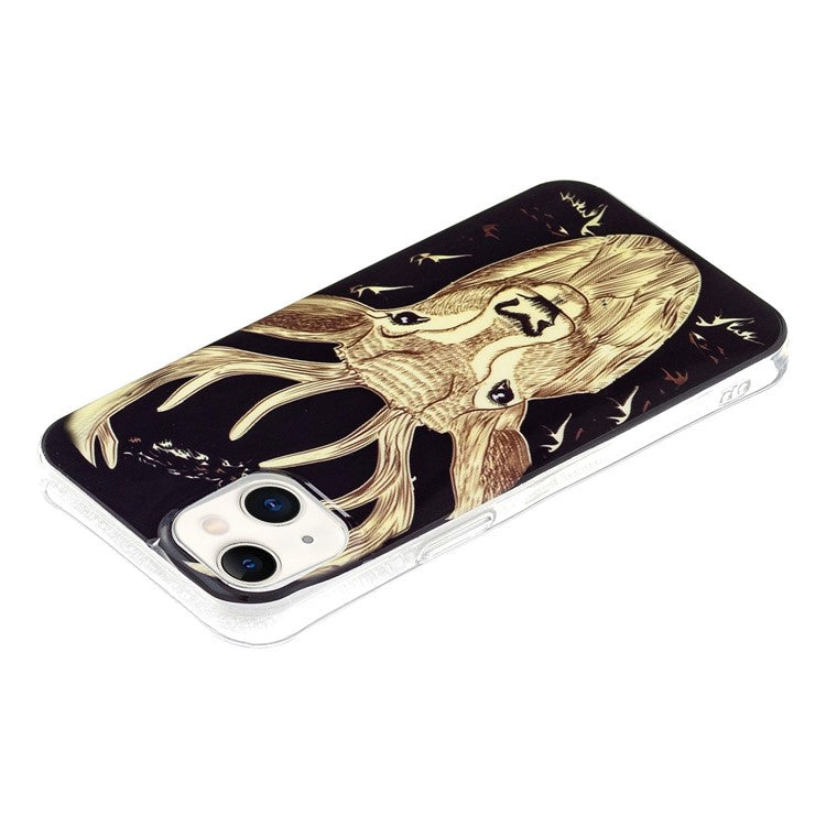 For iPhone 14 Plus 6.7 inch Luminous Noctilucent Phone Case Anti-scratch Pattern Printing IMD Soft TPU Cover - Deer Head