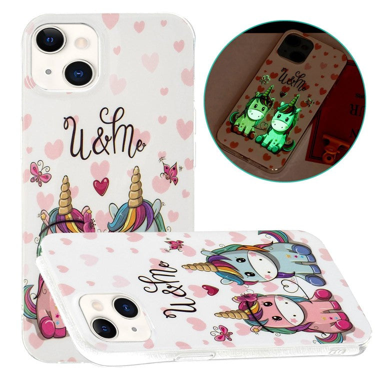 For iPhone 14 Plus 6.7 inch Luminous Noctilucent Phone Case Anti-scratch Pattern Printing IMD Soft TPU Cover - U and Me