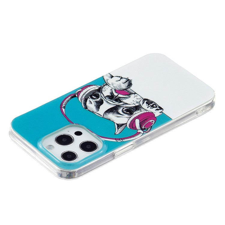For iPhone 14 Pro 6.1 inch Soft TPU Luminous Noctilucent Phone Case Pattern Printing IMD Anti-drop Cover - Headphone Dog