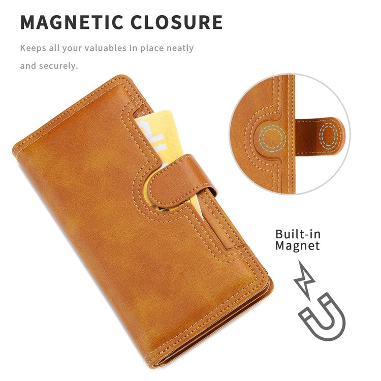 For iPhone 14 Plus 6.7 inch Magnetic Split Leather Case Multiple Card Slots Wallet Full Protective Folio Stand Cover with Hand Strap - Blue