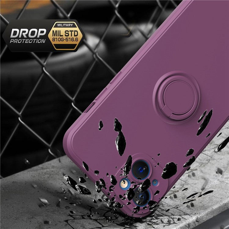 For iPhone 14 6.1 inch Ring Kickstand Phone Case Drop-proof Protection Rubberized TPU Back Cover - Cherry Blossom Purple