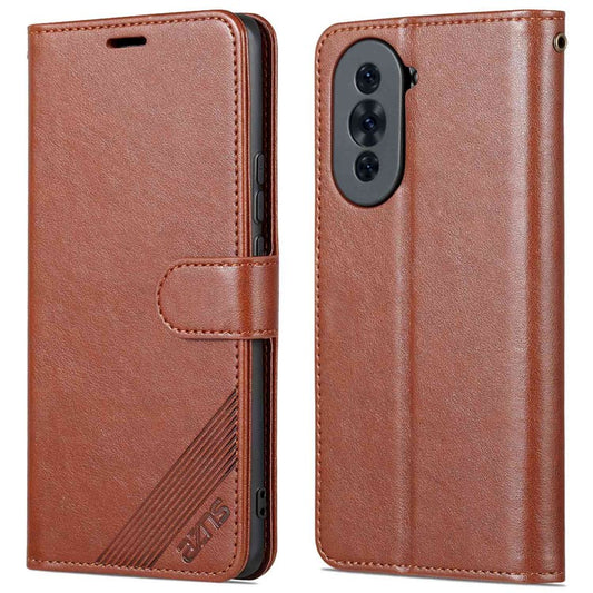AZNS Drop-proof Flip Wallet Case for Huawei nova 10 Pro 4G, Full Protection PU Leather Magnetic Closure Anti-scratch Phone Cover with Viewing Stand - Brown