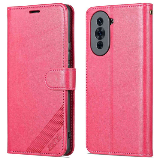AZNS Drop-proof Flip Wallet Case for Huawei nova 10 Pro 4G, Full Protection PU Leather Magnetic Closure Anti-scratch Phone Cover with Viewing Stand - Red