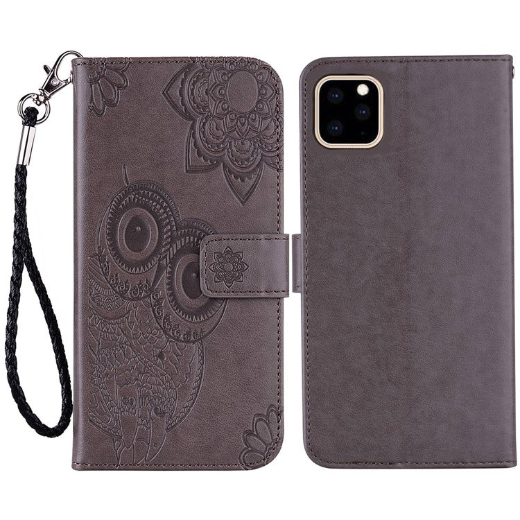 For iPhone 14 Plus 6.7 inch  Shockproof Flip Wallet Case Imprinted Owl Flower Pattern PU Leather Phone Stand Cover - Grey