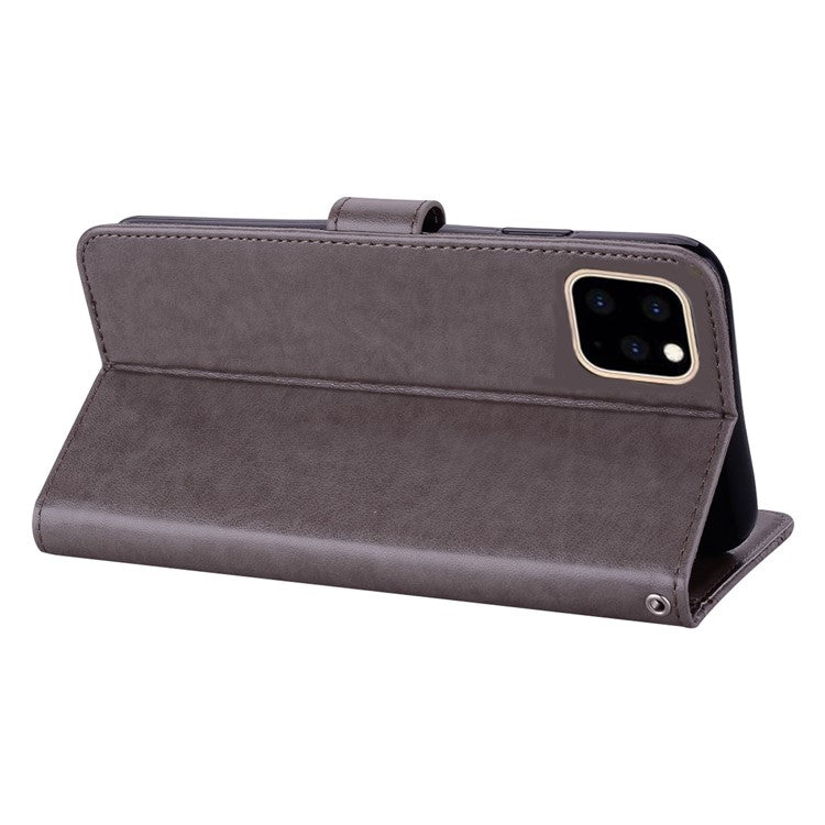 For iPhone 14 Plus 6.7 inch  Shockproof Flip Wallet Case Imprinted Owl Flower Pattern PU Leather Phone Stand Cover - Grey