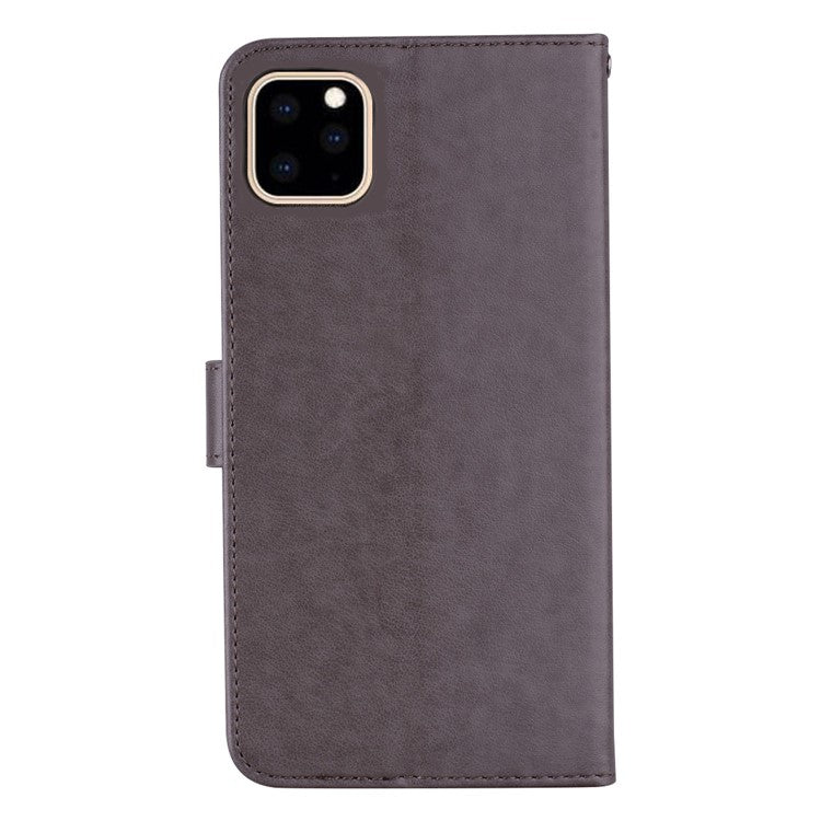 For iPhone 14 Plus 6.7 inch  Shockproof Flip Wallet Case Imprinted Owl Flower Pattern PU Leather Phone Stand Cover - Grey