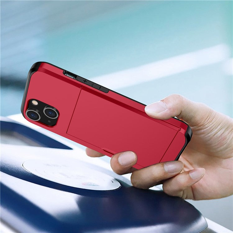 Card Holder Phone Case for iPhone 14 Plus 6.7 inch , TPU + PC Dual Layer Protective Cover - Red