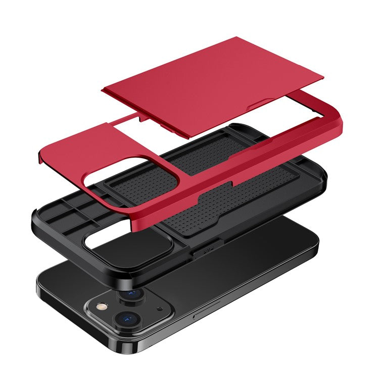 Card Holder Phone Case for iPhone 14 Plus 6.7 inch , TPU + PC Dual Layer Protective Cover - Red