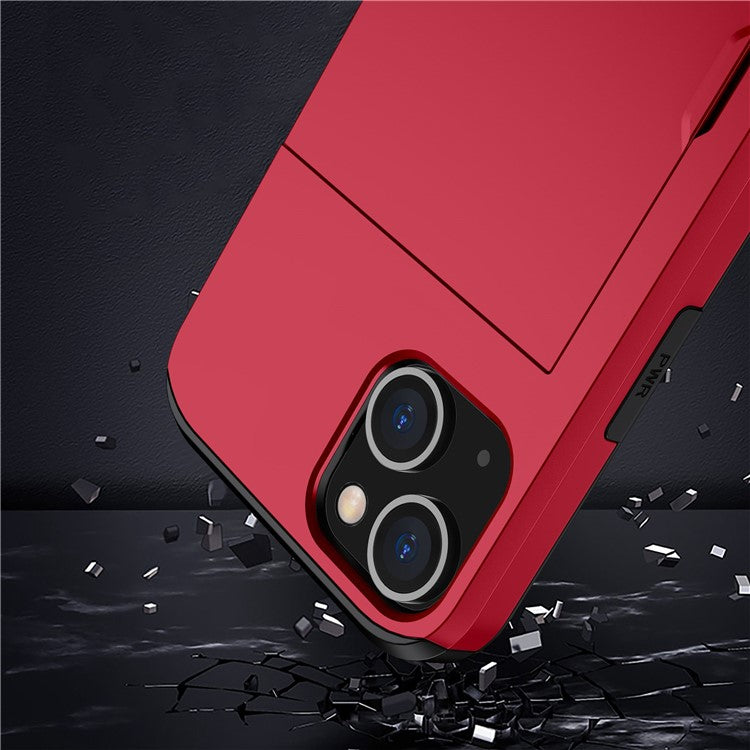 Card Holder Phone Case for iPhone 14 Plus 6.7 inch , TPU + PC Dual Layer Protective Cover - Red