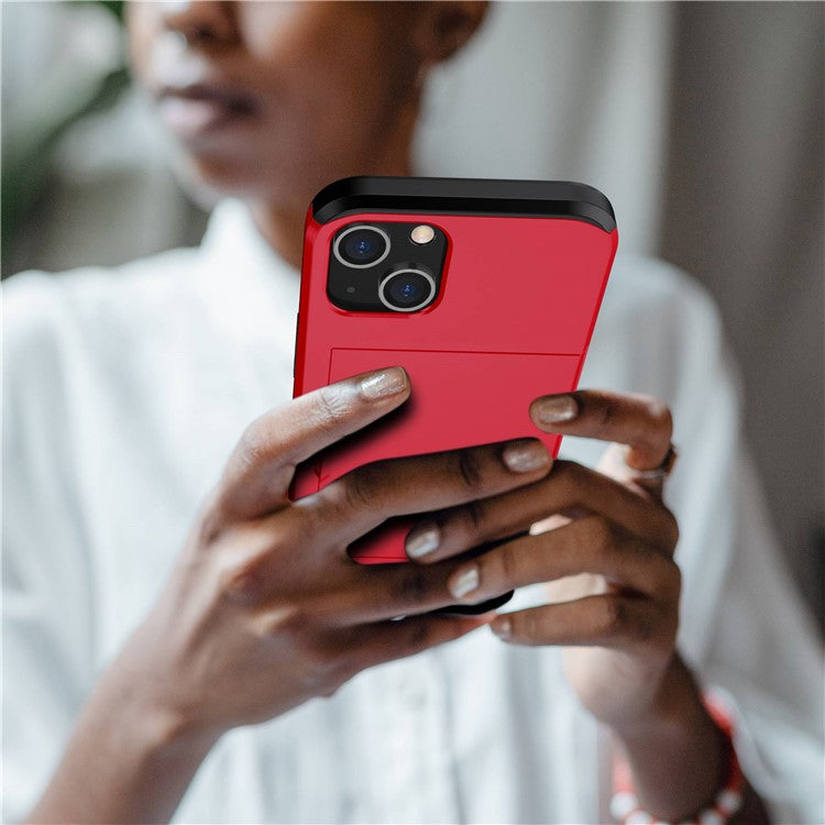 Card Holder Phone Case for iPhone 14 Plus 6.7 inch , TPU + PC Dual Layer Protective Cover - Red
