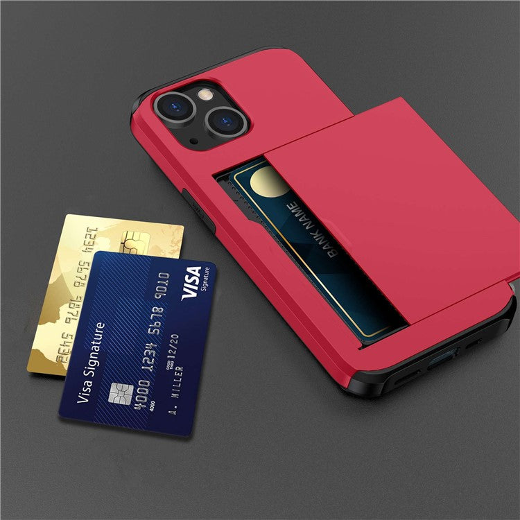 Card Holder Phone Case for iPhone 14 Plus 6.7 inch , TPU + PC Dual Layer Protective Cover - Red