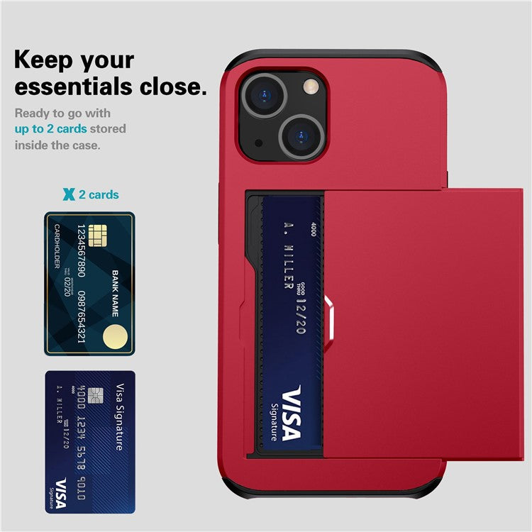 Card Holder Phone Case for iPhone 14 Plus 6.7 inch , TPU + PC Dual Layer Protective Cover - Red