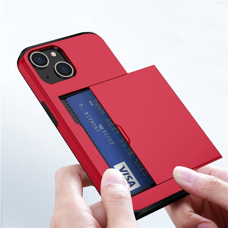 Card Holder Phone Case for iPhone 14 Plus 6.7 inch , TPU + PC Dual Layer Protective Cover - Red