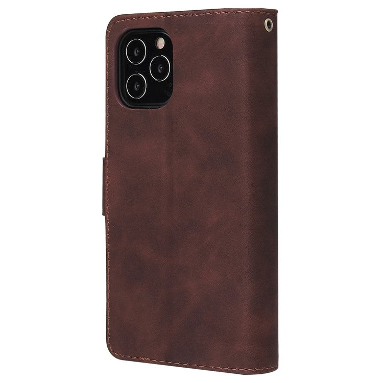 For iPhone 14 Plus 6.7 inch  Drop-proof Zipper Pocket Phone Wallet Case with Multiple Card Slots Protective PU Leather Flip Cover Stand - Coffee