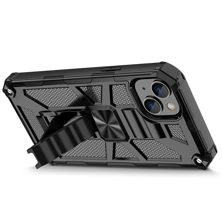 For iPhone 14 Plus PC+TPU Wear-resistant Armor Cover Magnetic Bracket Kickstand Mobile Phone Shell - Black