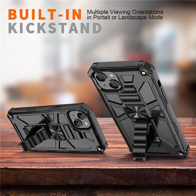 For iPhone 14 Plus PC+TPU Wear-resistant Armor Cover Magnetic Bracket Kickstand Mobile Phone Shell - Black