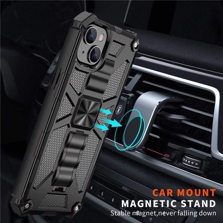 For iPhone 14 Plus PC+TPU Wear-resistant Armor Cover Magnetic Bracket Kickstand Mobile Phone Shell - Black