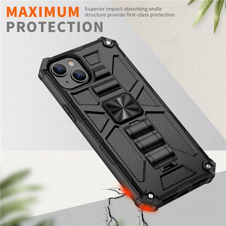 For iPhone 14 Plus PC+TPU Wear-resistant Armor Cover Magnetic Bracket Kickstand Mobile Phone Shell - Black