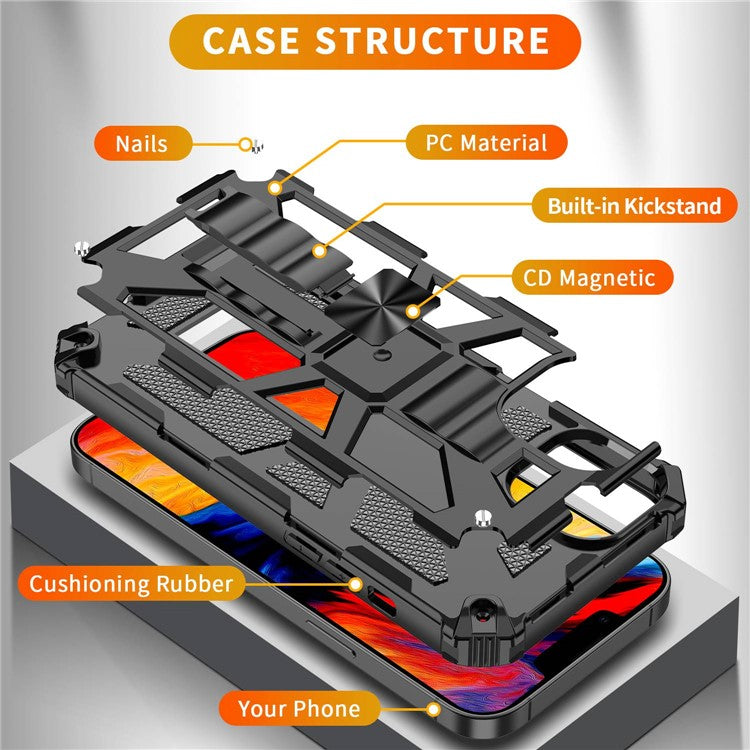 For iPhone 14 Plus PC+TPU Wear-resistant Armor Cover Magnetic Bracket Kickstand Mobile Phone Shell - Black