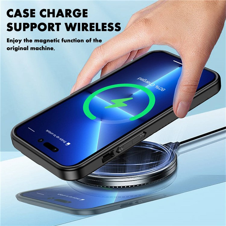 IPAKY For iPhone 14 Plus Anti-fall Phone Case TPU+PC Mobile Phone Protective Back Cover Support Wireless Charging - Black