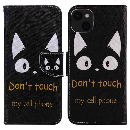 For iPhone 14 6.1 inch Pattern Printing Leather Series-2 PU Leather Phone Case Magnetic Stand Wallet Function Anti-fall Protector - Cat Ears