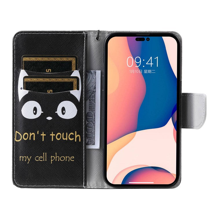 For iPhone 14 6.1 inch Pattern Printing Leather Series-2 PU Leather Phone Case Magnetic Stand Wallet Function Anti-fall Protector - Cat Ears