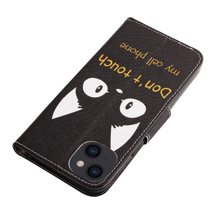 For iPhone 14 6.1 inch Pattern Printing Leather Series-2 PU Leather Phone Case Magnetic Stand Wallet Function Anti-fall Protector - Cat Ears