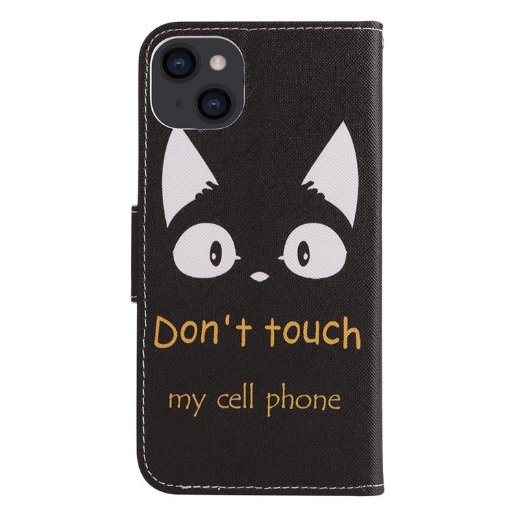 For iPhone 14 6.1 inch Pattern Printing Leather Series-2 PU Leather Phone Case Magnetic Stand Wallet Function Anti-fall Protector - Cat Ears