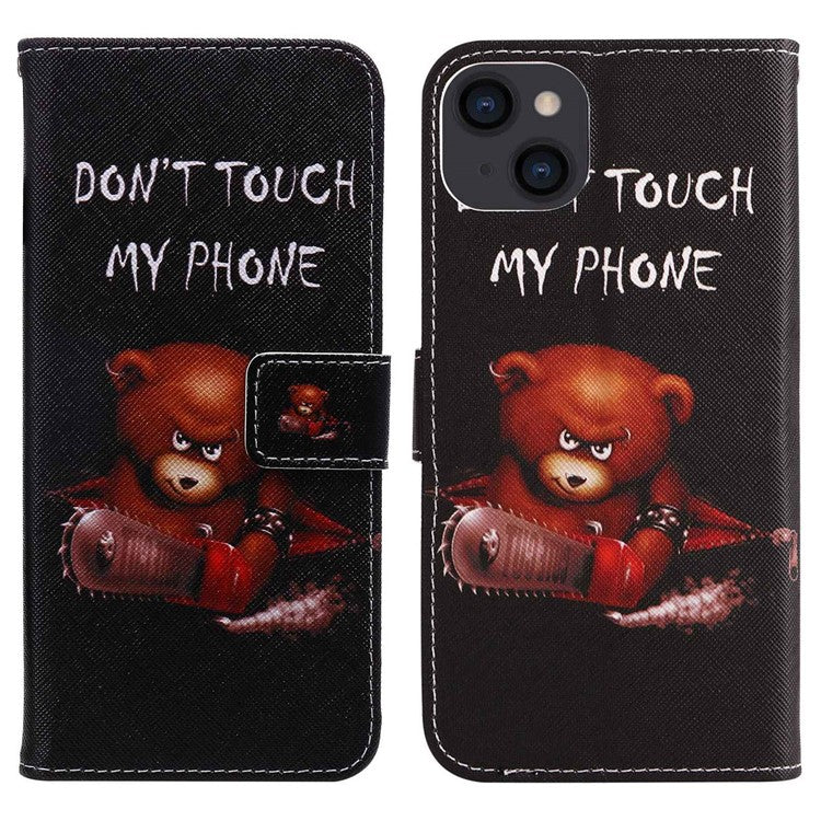 For iPhone 14 6.1 inch Pattern Printing Leather Series-2 PU Leather Phone Case Magnetic Stand Wallet Function Anti-fall Protector - Bear
