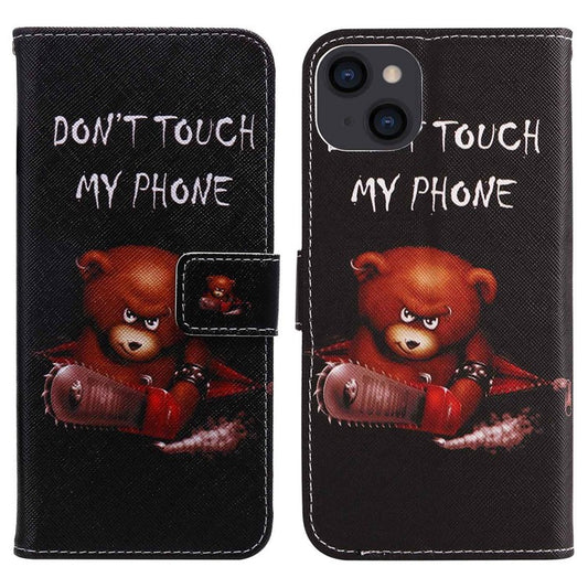 For iPhone 14 6.1 inch Pattern Printing Leather Series-2 PU Leather Phone Case Magnetic Stand Wallet Function Anti-fall Protector - Bear