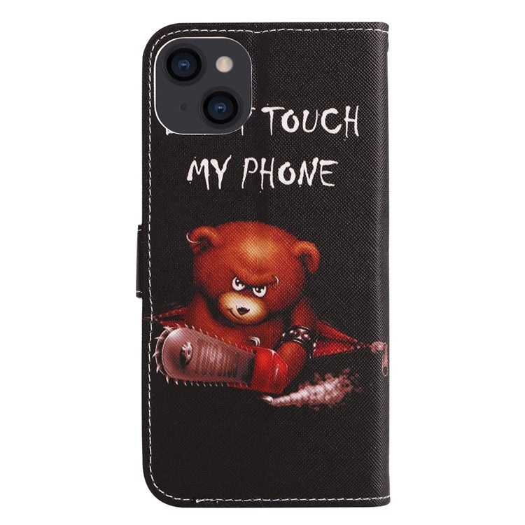 For iPhone 14 6.1 inch Pattern Printing Leather Series-2 PU Leather Phone Case Magnetic Stand Wallet Function Anti-fall Protector - Bear