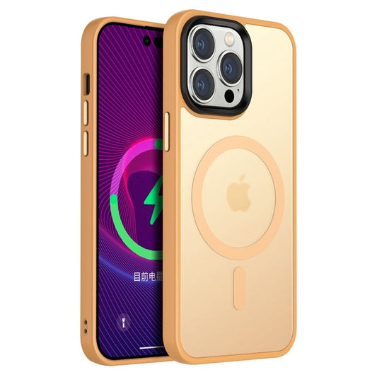 For iPhone 14 Plus Compatible with MagSafe Wireless Charging Phone Case Matte Anti-fingerprint TPU + PC Hybrid Cover - Orange