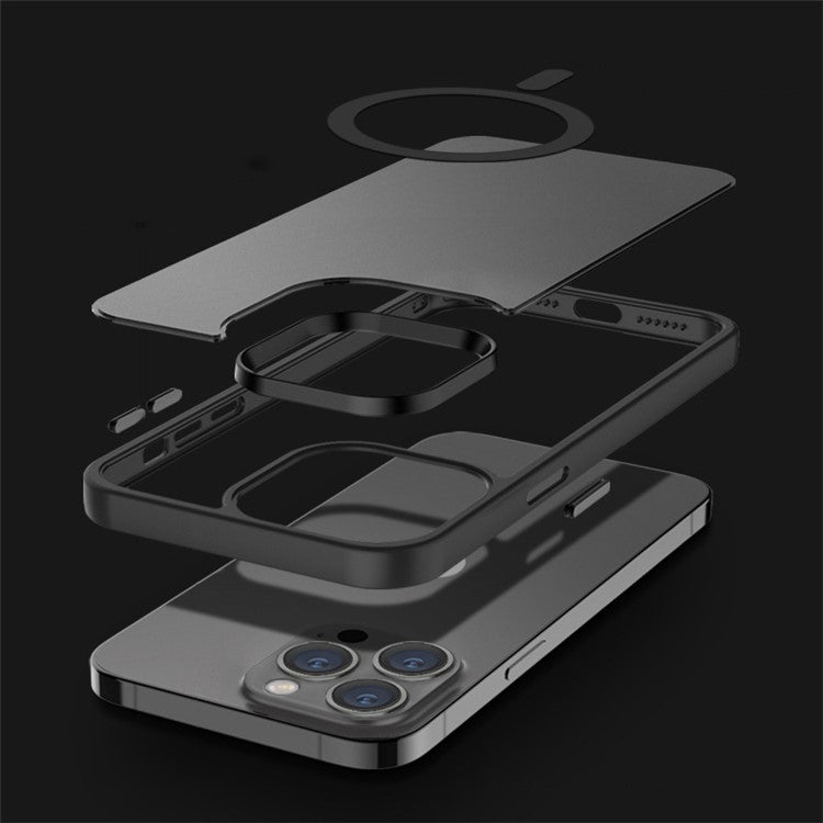 For iPhone 14 Plus Compatible with MagSafe Wireless Charging Phone Case Matte Anti-fingerprint TPU + PC Hybrid Cover - Orange