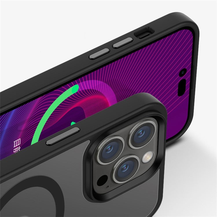 For iPhone 14 Plus Compatible with MagSafe Wireless Charging Phone Case Matte Anti-fingerprint TPU + PC Hybrid Cover - Orange