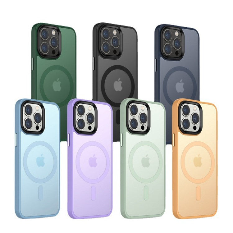 For iPhone 14 Plus Compatible with MagSafe Wireless Charging Phone Case Matte Anti-fingerprint TPU + PC Hybrid Cover - Orange