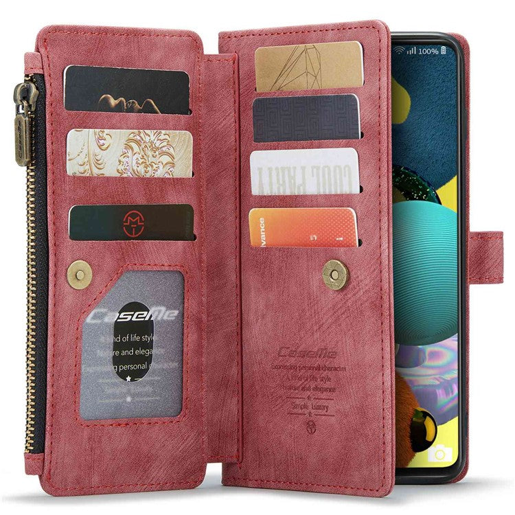 CASEME C30 Series for Samsung Galaxy A51 4G SM-A515 PU Leather Multiple Card Slots Phone Cover Zipper Pocket Wallet Case - Red