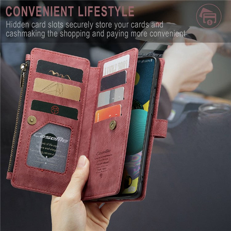 CASEME C30 Series for Samsung Galaxy A51 4G SM-A515 PU Leather Multiple Card Slots Phone Cover Zipper Pocket Wallet Case - Red