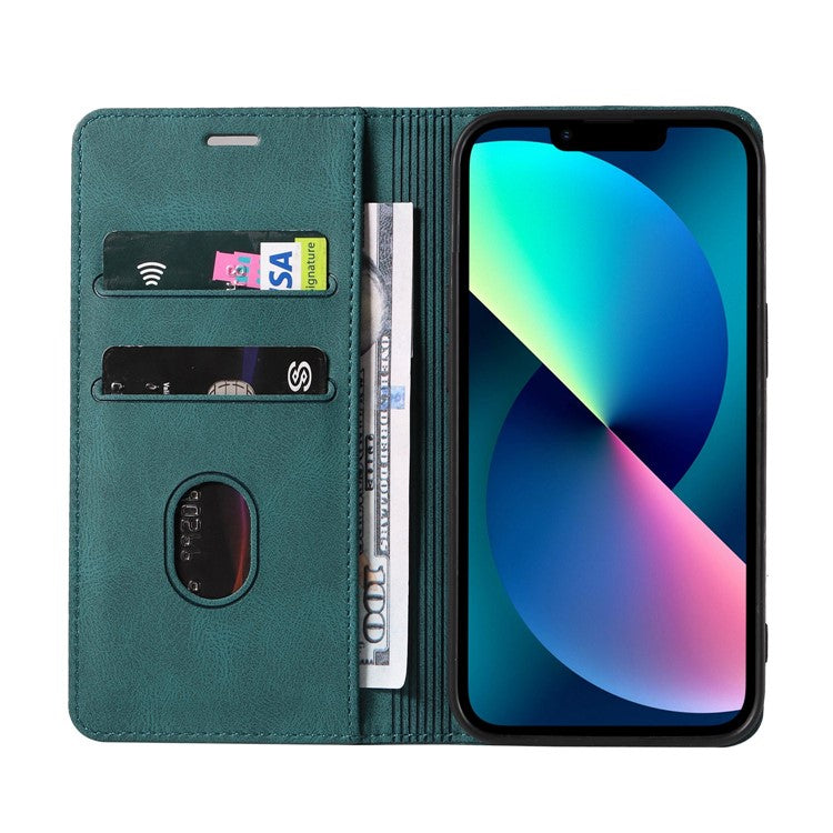 For iPhone 14 6.1 inch Shockproof Phone Flip Wallet Case Phone Cover Stand with Wristband - Blue