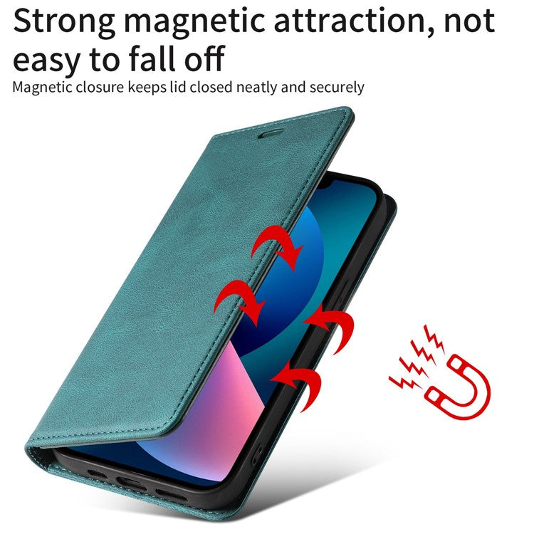 For iPhone 14 6.1 inch Shockproof Phone Flip Wallet Case Phone Cover Stand with Wristband - Blue