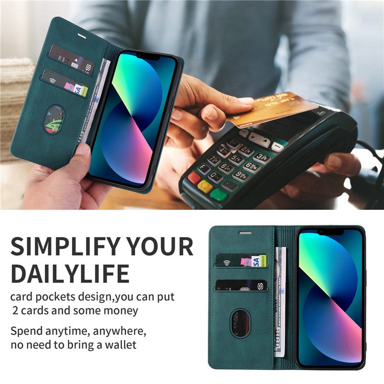 For iPhone 14 6.1 inch Shockproof Phone Flip Wallet Case Phone Cover Stand with Wristband - Blue