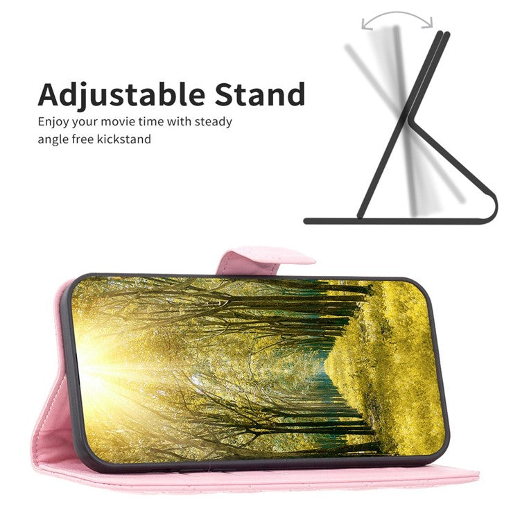 BINFEN COLOR for Motorola Moto G62 5G BF Style-14 Wear-resistant Imprinted Rhombus Pattern Stand Anti-fall Phone Shell with Wallet - Pink