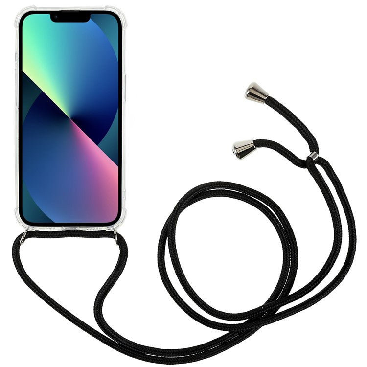 For iPhone 14 Plus Anti-scratch Soft TPU Phone Case Reinforced Corner Cover with Lanyard