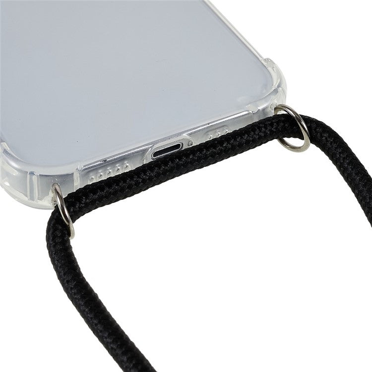 For iPhone 14 Plus Anti-scratch Soft TPU Phone Case Reinforced Corner Cover with Lanyard