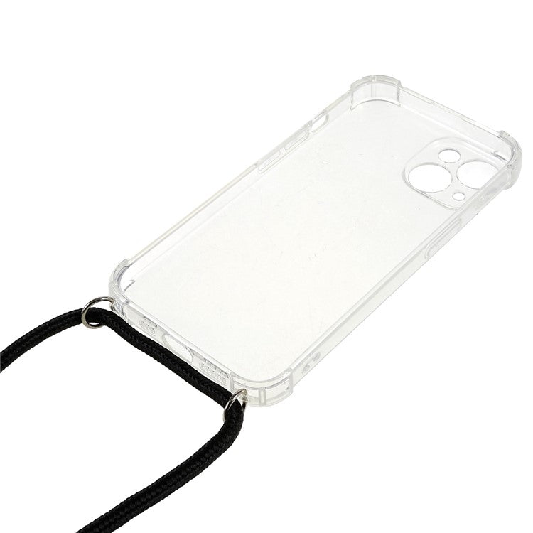 For iPhone 14 Plus Anti-scratch Soft TPU Phone Case Reinforced Corner Cover with Lanyard