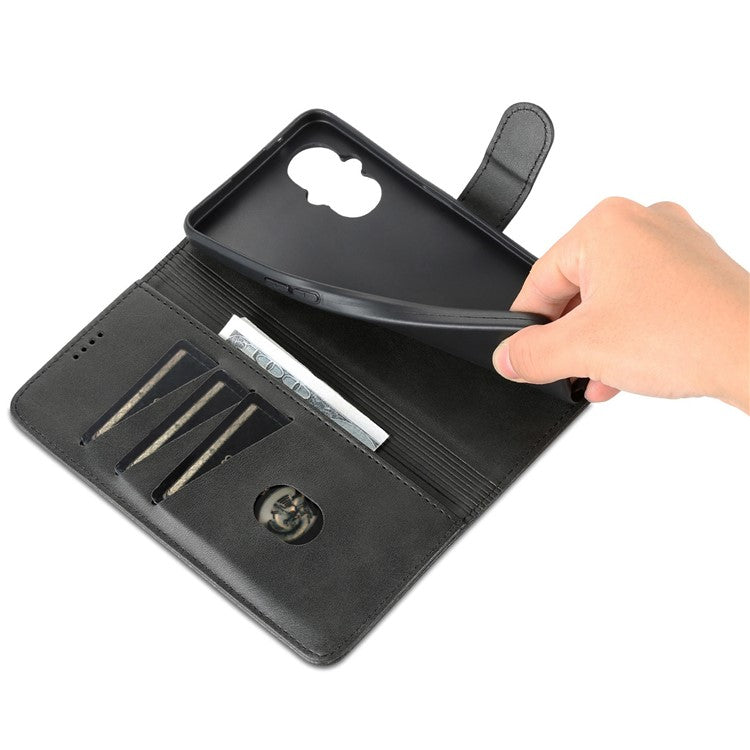 AZNS For Oppo Reno8 Lite 5G Drop-proof Phone Wallet Case Stand PU Leather Phone Cover with Soft TPU Inner Card Holder - Black