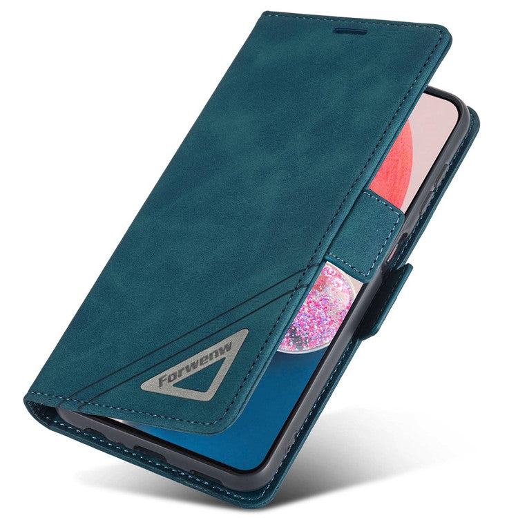 FORWENW F3-Series For Samsung Galaxy A13 4G / 5G / A04s 4G (164.7 x 76.7 x 9.1 mm) Full Protection PU Leather Phone Cover Folio Flip Wallet Stand Case - Cyan